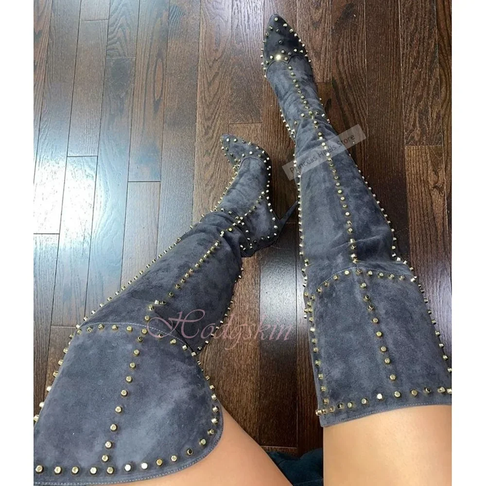 Rivets Pointy Toe Buckles Boots Solid Suede Over The Knee Women Boots Thin High Heels Back Zipper Winter Party Casual Shoes New
Rivets Pointy Toe Buckles Boots Solid Suede Over The Knee Women Boots Thin High Heels Back Zipper Winter Party Casual Shoes New
