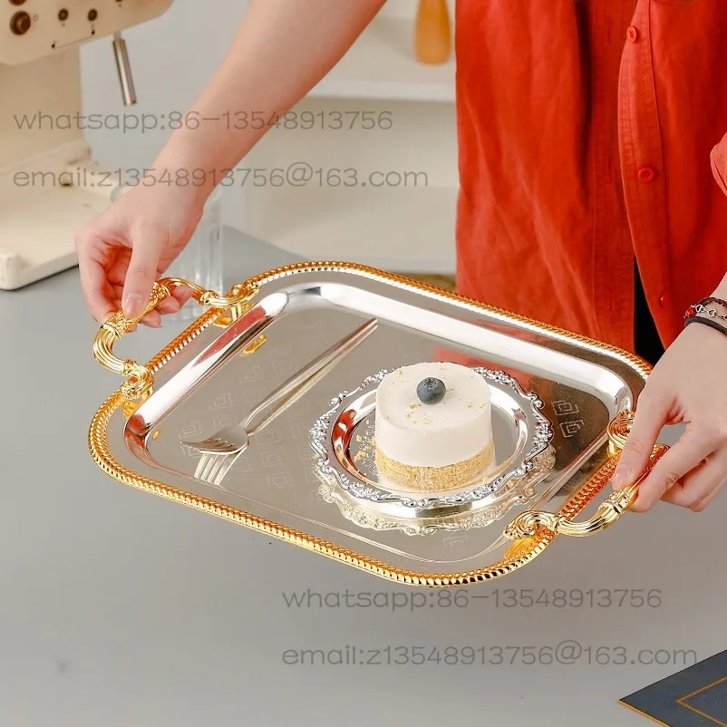European Light Luxury Dessert Table Ornament Afternoon Tea Tray Silver Bottom Gold Edge Storage Display Stainless Steel Tray
European Light Luxury Dessert Table Ornament Afternoon Tea Tray Silver Bottom Gold Edge Storage Display Stainless Steel Tray