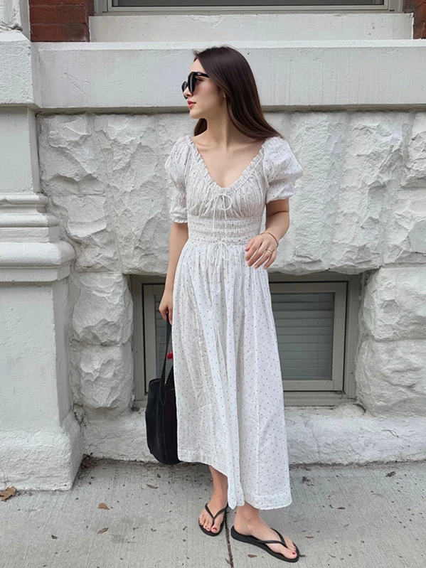 French Style Flocking Bubble Sleeve Long Dress High Waist round Neck Print Skirt Women's Fashion Spring Summer New Arrival
French Style Flocking Bubble Sleeve Long Dress High Waist round Neck Print Skirt Women's Fashion Spring Summer New Arrival