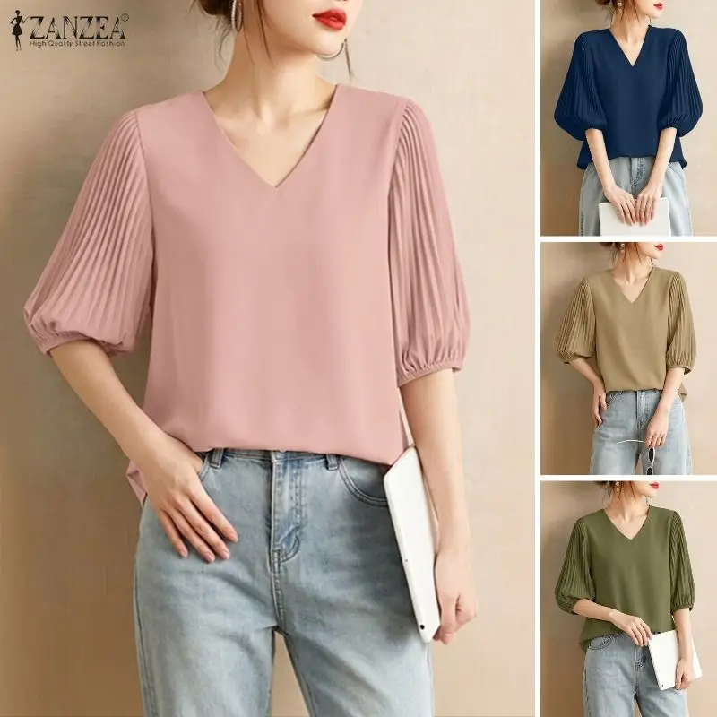 2026 ZANZEA Women Summer Blouse Stylish V Neck Short Sleeve Tops Elegant Casual Solid Pleated Work Shirt Loose Holiday Mujer
2026 ZANZEA Women Summer Blouse Stylish V Neck Short Sleeve Tops Elegant Casual Solid Pleated Work Shirt Loose Holiday Mujer