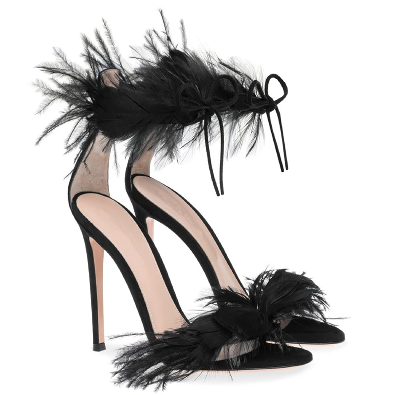 Feather strap high heels for women, slim heels, summer new style, open toed sheepskin, party sexy one-piece sandals for women
Feather strap high heels for women, slim heels, summer new style, open toed sheepskin, party sexy one-piece sandals for women