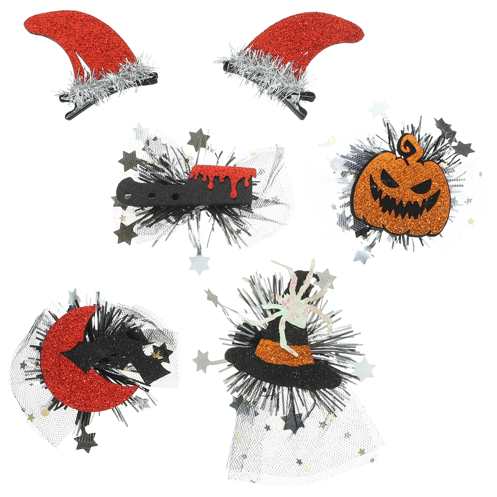 6 Pcs Halloween Hair Clips Red Horns Spider Witch Hat Yellow Pumpkin Bat Blood Knife Kids Party Decorations Hair
6 Pcs Halloween Hair Clips Red Horns Spider Witch Hat Yellow Pumpkin Bat Blood Knife Kids Party Decorations Hair
