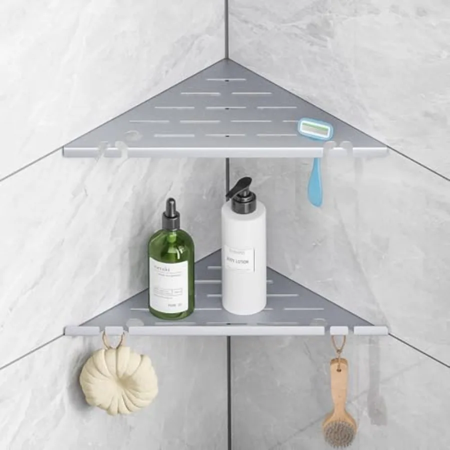 Shower Corner Shelf Organizer Rack with Hooks and Razor Hole, No Drilling Tile Shower Shelves, Rustproof Stainless Steel Bathro
Shower Corner Shelf Organizer Rack with Hooks and Razor Hole, No Drilling Tile Shower Shelves, Rustproof Stainless Steel Bathro