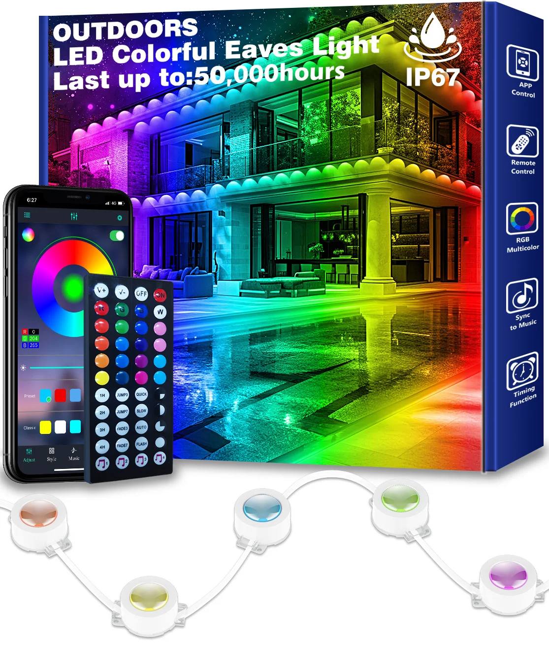 150FT RGB Permanent Outdoor LED Eaves Lights Waterproof Smart String Lights App Remote Control Music Sync DIY Scene Lighting for House Roof Christmas Halloween Party Daily Decoration
150FT RGB Permanent Outdoor LED Eaves Lights Waterproof Smart String Lights App Remote Control Music Sync DIY Scene Lighting for House Roof Christmas Halloween Party Daily Decoration