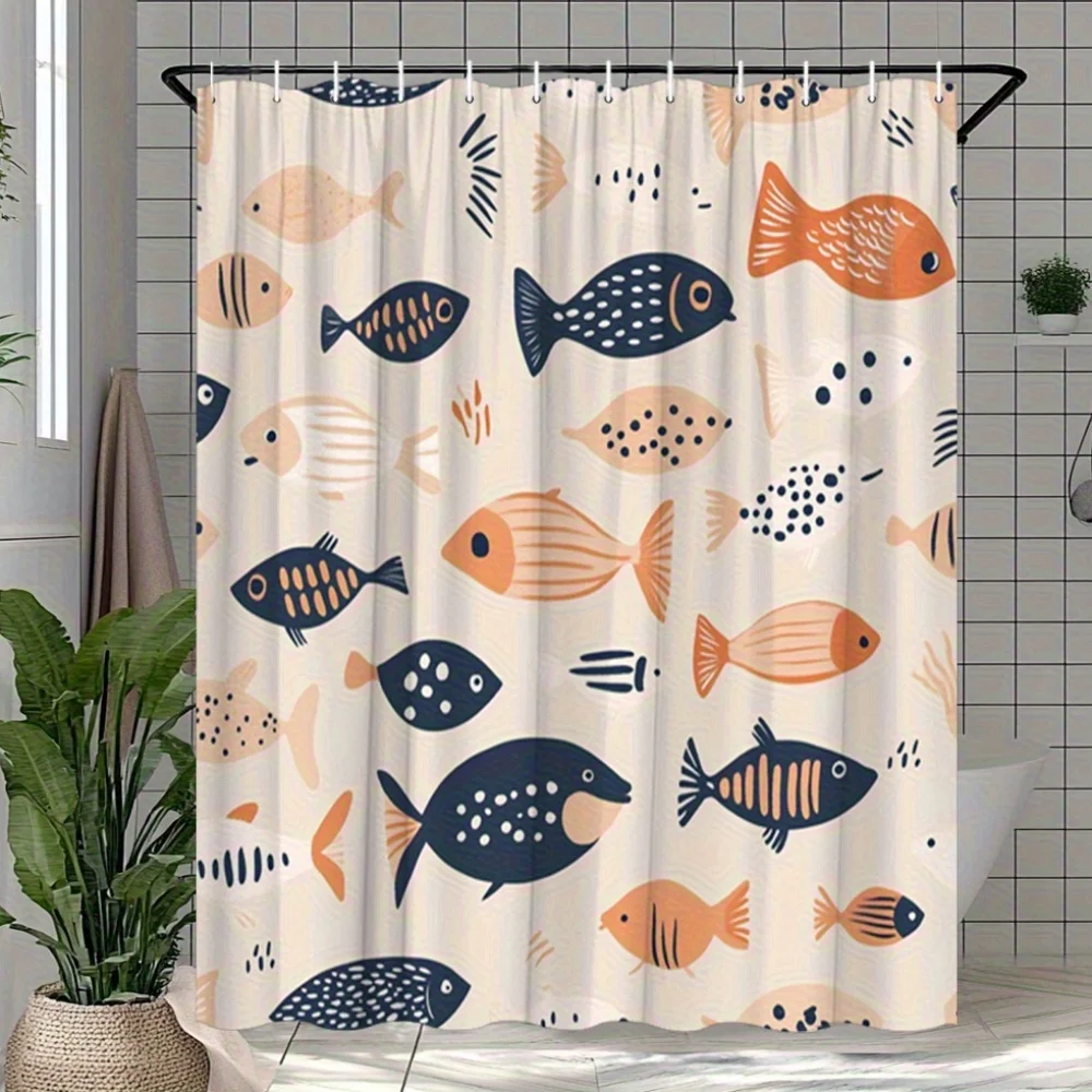 Занавеска для душа с мультяшными рыбками в бежевом, синем и оранжевом цветах, причудливый океанский узор, занавеска для ванной для детей и современного домашнего декора
Занавеска для душа с мультяшными рыбками в бежевом, синем и оранжевом цветах, причудливый океанский узор, занавеска для ванной для детей и современного домашнего декора