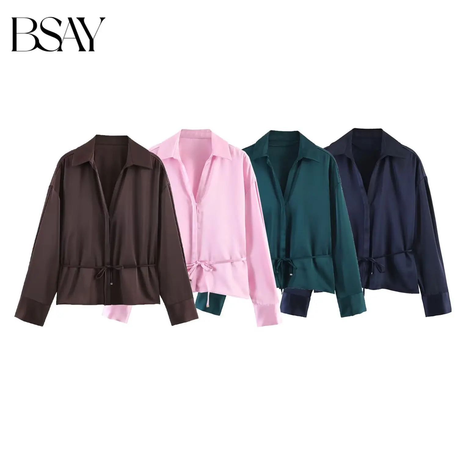 BSAY Elegant Korean Satin Shirt with Belt Spring 2026 Fashion Women's Pink Long Sleeve Blouses Black and Brown Lady Tops
BSAY Elegant Korean Satin Shirt with Belt Spring 2026 Fashion Women's Pink Long Sleeve Blouses Black and Brown Lady Tops