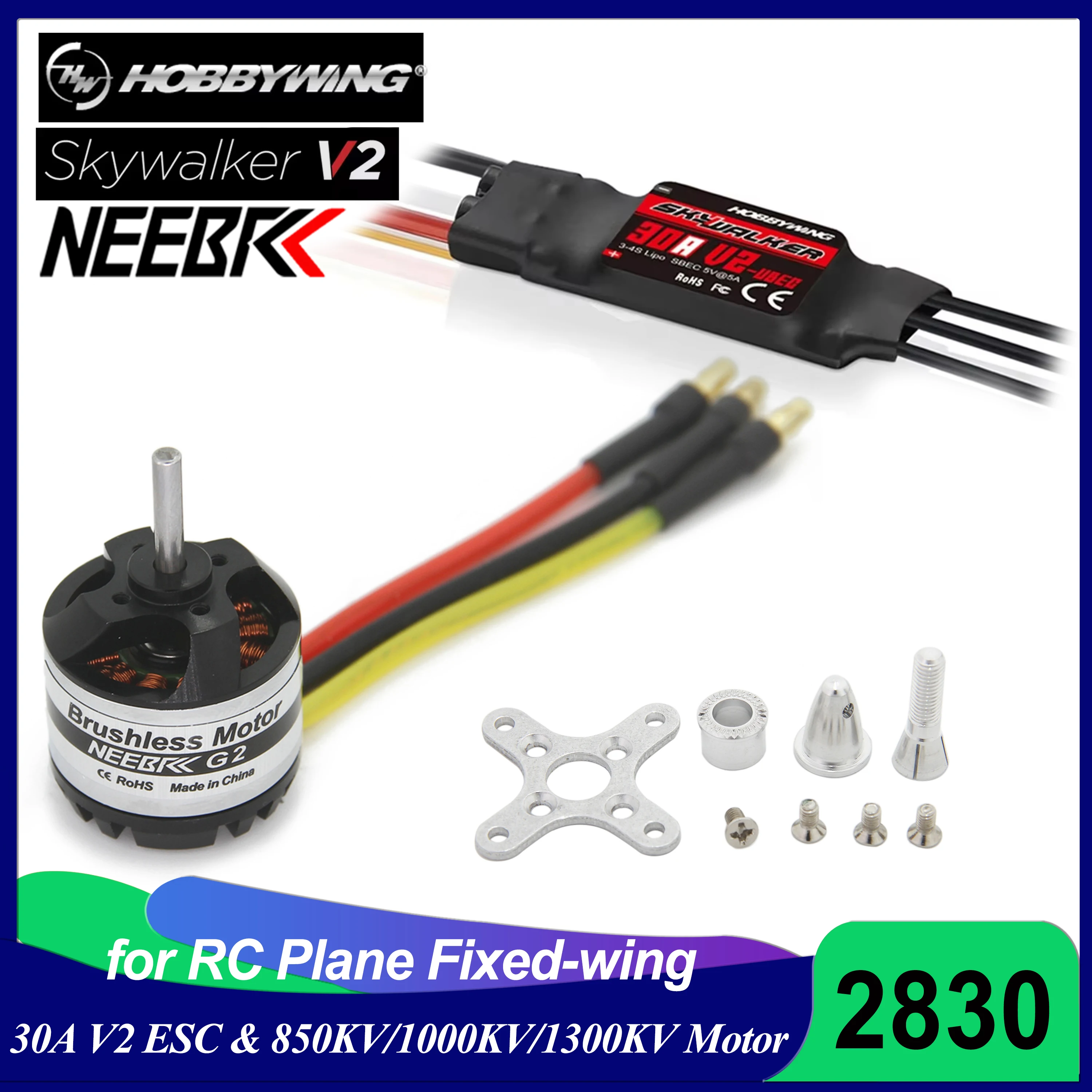 NEEBRC 2830 850KV 1000KV 1300KV Brushless Motor with Hobbywing Skywalker 30A V2 ESC for FPV Racing Drone RC Fixed-wing Airplane
NEEBRC 2830 850KV 1000KV 1300KV Brushless Motor with Hobbywing Skywalker 30A V2 ESC for FPV Racing Drone RC Fixed-wing Airplane