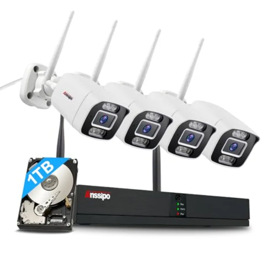 Outdoor 5MP WiFi security camera system with corded electric power, expandable 8CH NVR, 1TB HDD, 24/7 recording, 2-way audio, A
Outdoor 5MP WiFi security camera system with corded electric power, expandable 8CH NVR, 1TB HDD, 24/7 recording, 2-way audio, A