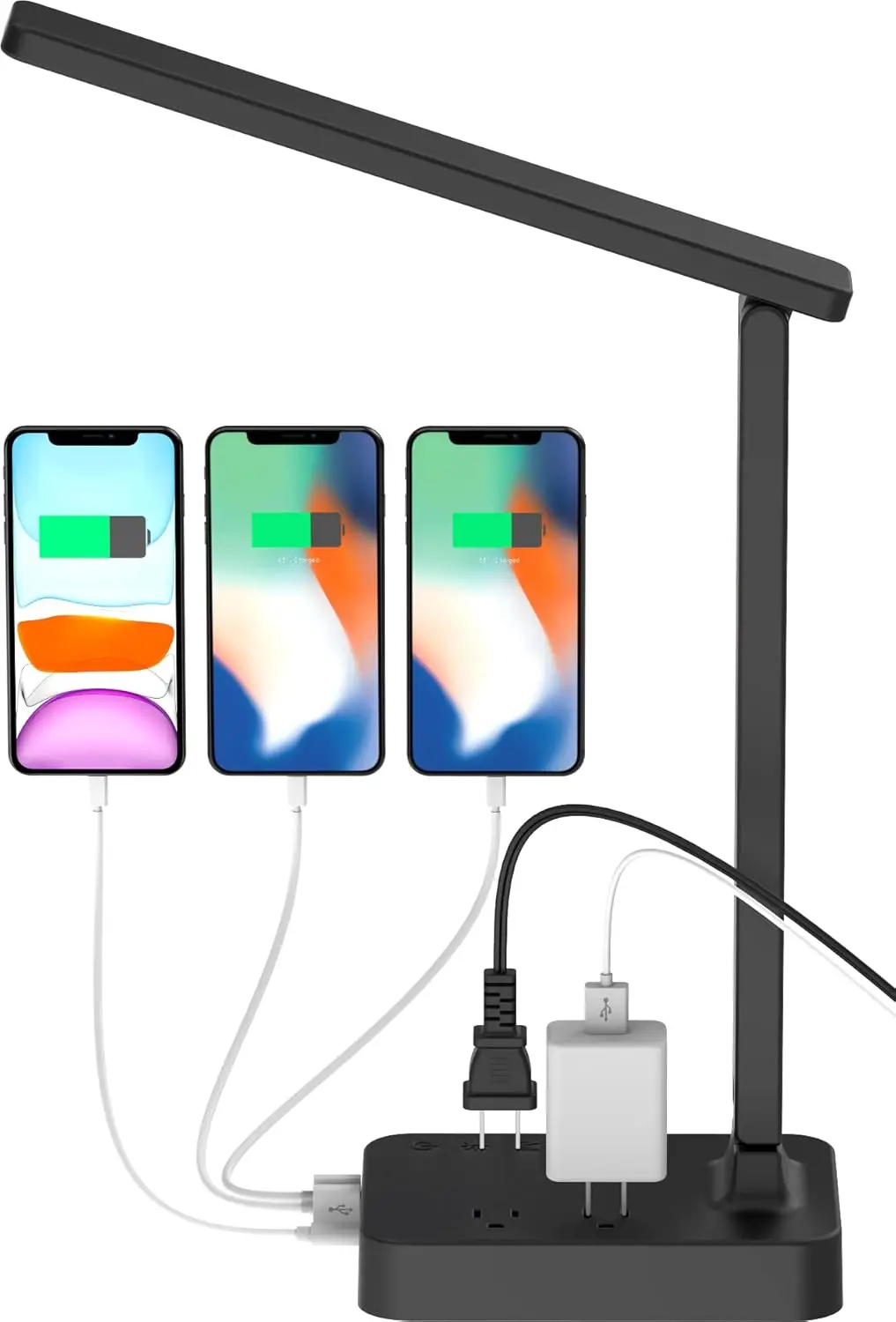 USB-C LED Desk Lamp with 3 USB Ports, AC Outlets, Touch Control, Memory Function, Foldable Eye-Caring Light