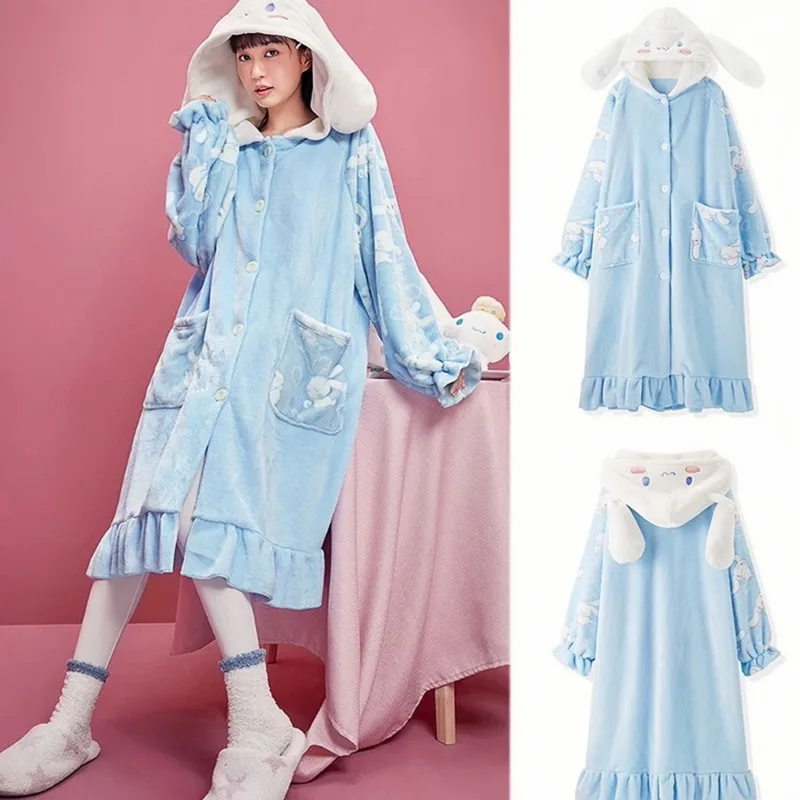 Cute Cinnamoroll Plush Sleepwear Nightgown Women's Coral Velvet Autumn And Winter Cartoon Robe Student Flannel Home Clothes
Cute Cinnamoroll Plush Sleepwear Nightgown Women's Coral Velvet Autumn And Winter Cartoon Robe Student Flannel Home Clothes