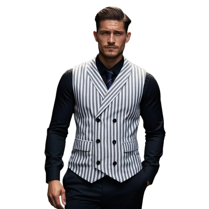 New Suit Vest, Retro Casual Double Breasted Suit waistcoat, Men's British Business Striped Four Seasons Slim Fit Vest
New Suit Vest, Retro Casual Double Breasted Suit waistcoat, Men's British Business Striped Four Seasons Slim Fit Vest