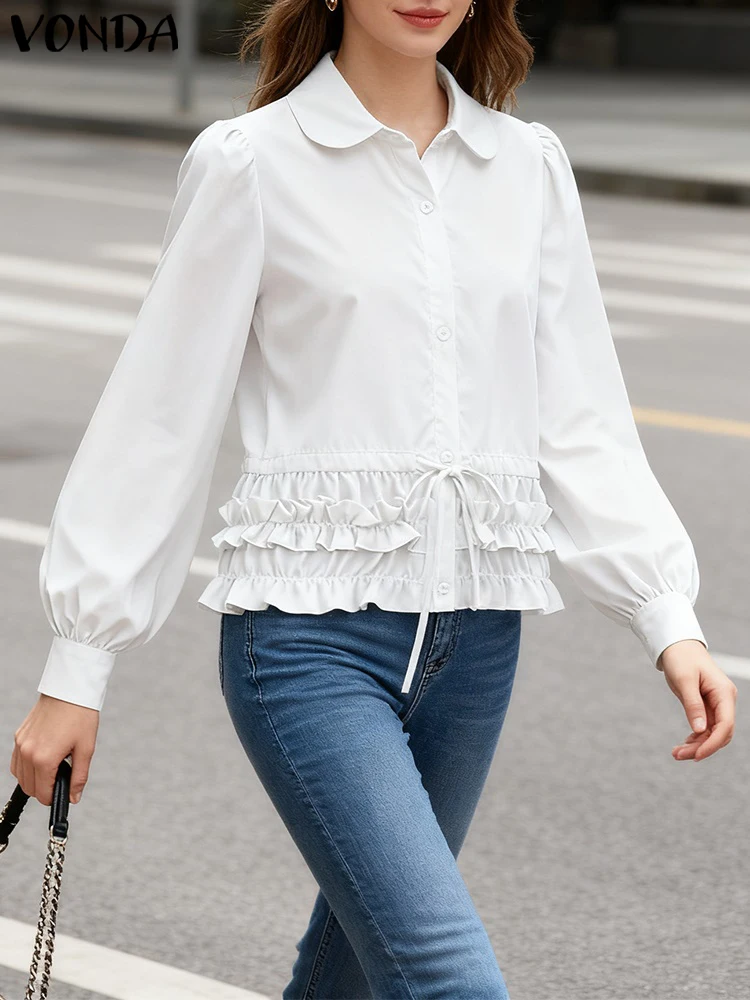 2025 Fashion Tops VONDA Women Long Sleeve Ruffled Shirts Autumn Lapel Casual Blouse Buttons Bandage Elegant Office Lady Blusas
2025 Fashion Tops VONDA Women Long Sleeve Ruffled Shirts Autumn Lapel Casual Blouse Buttons Bandage Elegant Office Lady Blusas