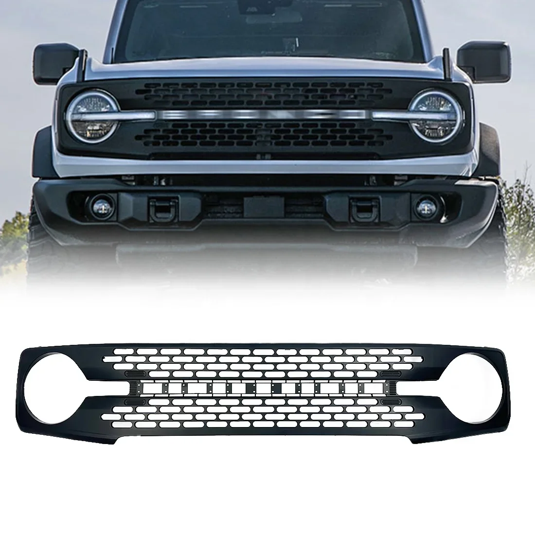 Передний бампер автомобиля с 26 буквами на 2021 2022 2023 Ford Bronco, матовый черный ABS
Передний бампер автомобиля с 26 буквами на 2021 2022 2023 Ford Bronco, матовый черный ABS
