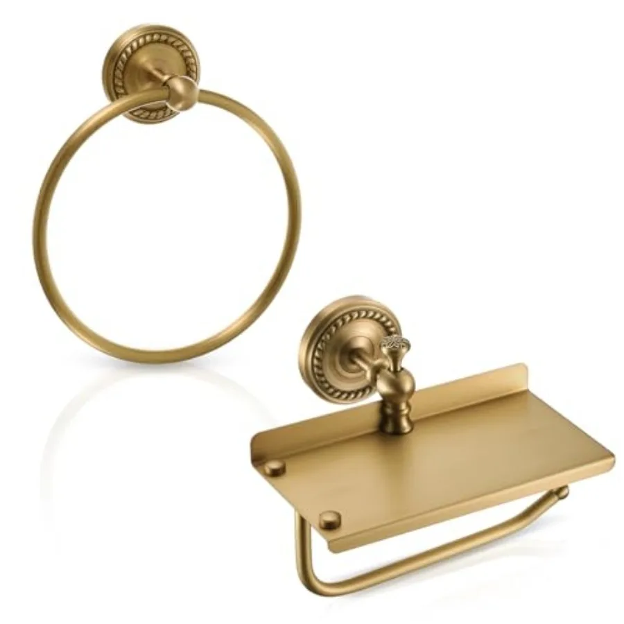 2 Pcs Antique Brass Braided Towel Ring and Toilet Paper Holder with Shelf, Wall Mounted Gold Tissue Roll Holder Hand Towel Ring
2 Pcs Antique Brass Braided Towel Ring and Toilet Paper Holder with Shelf, Wall Mounted Gold Tissue Roll Holder Hand Towel Ring