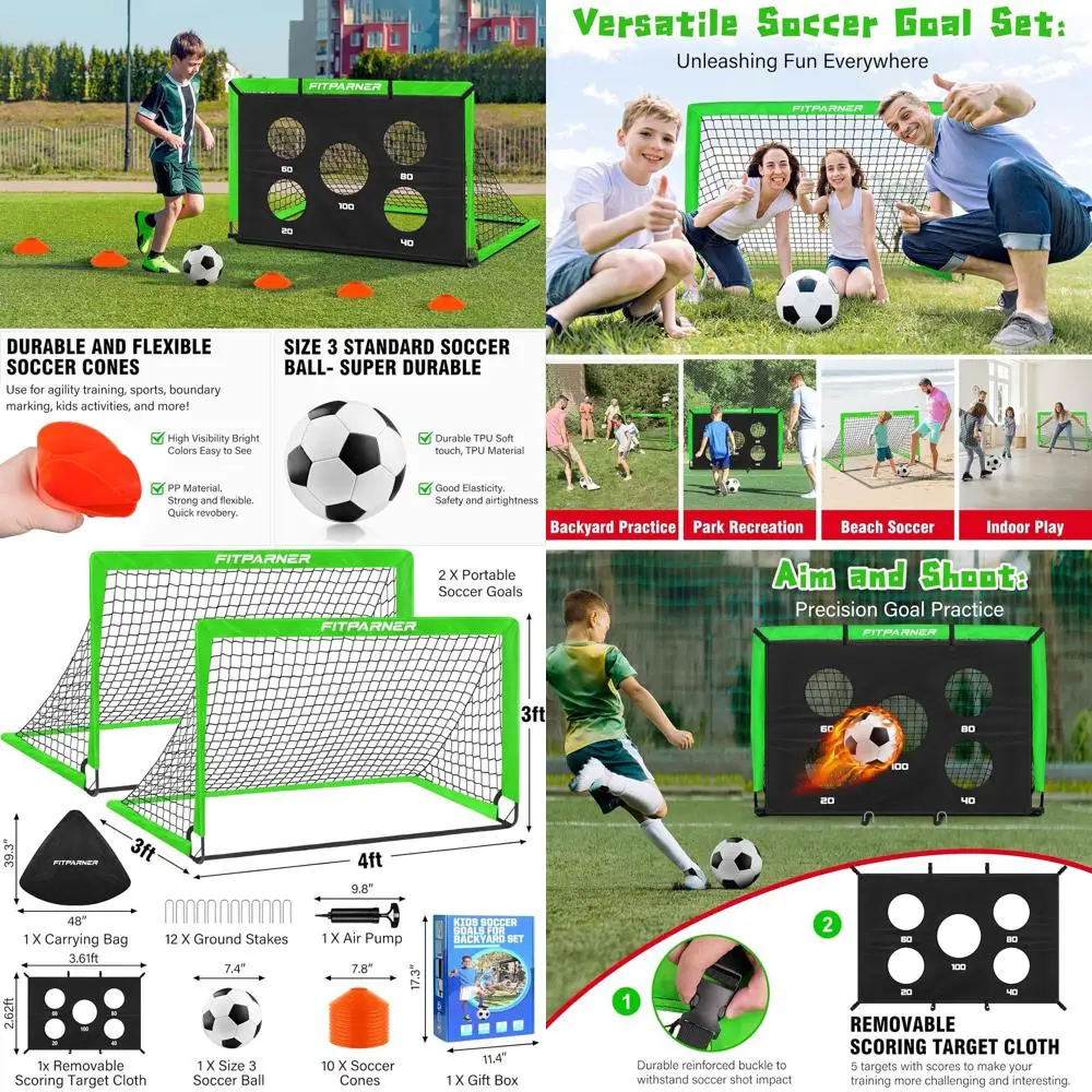 Portable Soccer Goals for Kids: 4x3 or 6x4 Feet, 2-Pack with Target, Ball & Cones, Ideal for Youth Outdoor Practice
Portable Soccer Goals for Kids: 4x3 or 6x4 Feet, 2-Pack with Target, Ball & Cones, Ideal for Youth Outdoor Practice