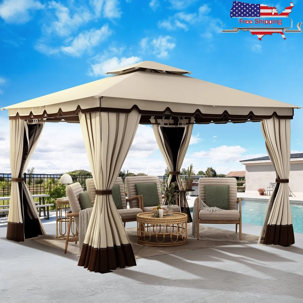 10x12 Outdoor Gazebo Canopy Double Roof with Mosquito Netting Curtains Soft Top Water Resistant UV Resistant Easy Assembly
10x12 Outdoor Gazebo Canopy Double Roof with Mosquito Netting Curtains Soft Top Water Resistant UV Resistant Easy Assembly