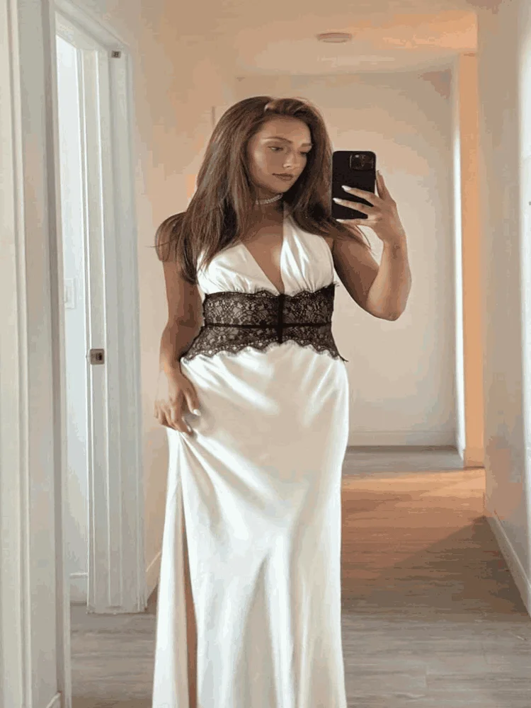 Sexy Deep V Neck Maxi Dress Backless Hollow Out Mesh Halter Long Robes Spliced Beach Vestidos 2025 New Lady Summer Party Dresses
Sexy Deep V Neck Maxi Dress Backless Hollow Out Mesh Halter Long Robes Spliced Beach Vestidos 2025 New Lady Summer Party Dresses