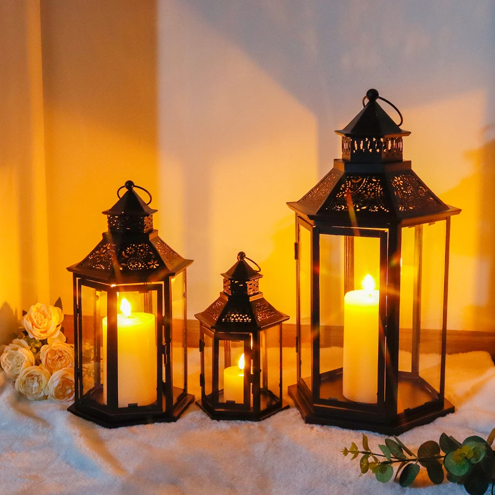 Set of 3 Black Brushed Hexagon Metal Lanterns for Home Decor
Set of 3 Black Brushed Hexagon Metal Lanterns for Home Decor