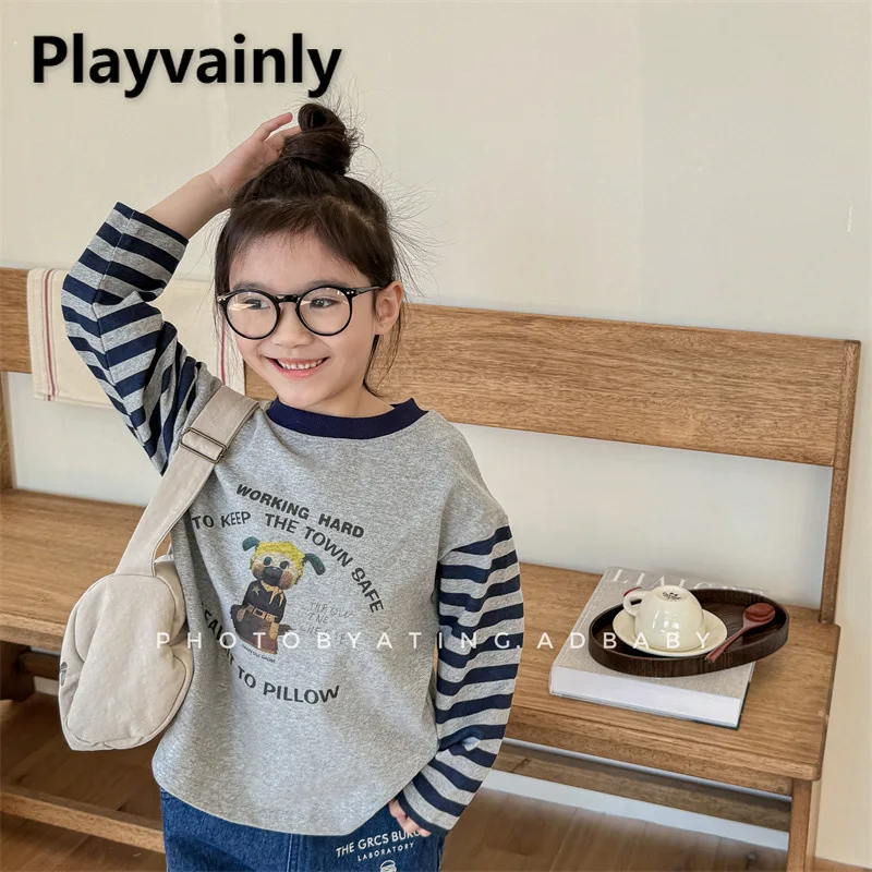 Детская футболка с длинными рукавами в корейском стиле для мальчиков и девочек, полосатые лоскутные футболки с круглым вырезом и мультяшным принтом, детская повседневная одежда A5096
Детская футболка с длинными рукавами в корейском стиле для мальчиков и девочек, полосатые лоскутные футболки с круглым вырезом и мультяшным принтом, детская повседневная одежда A5096