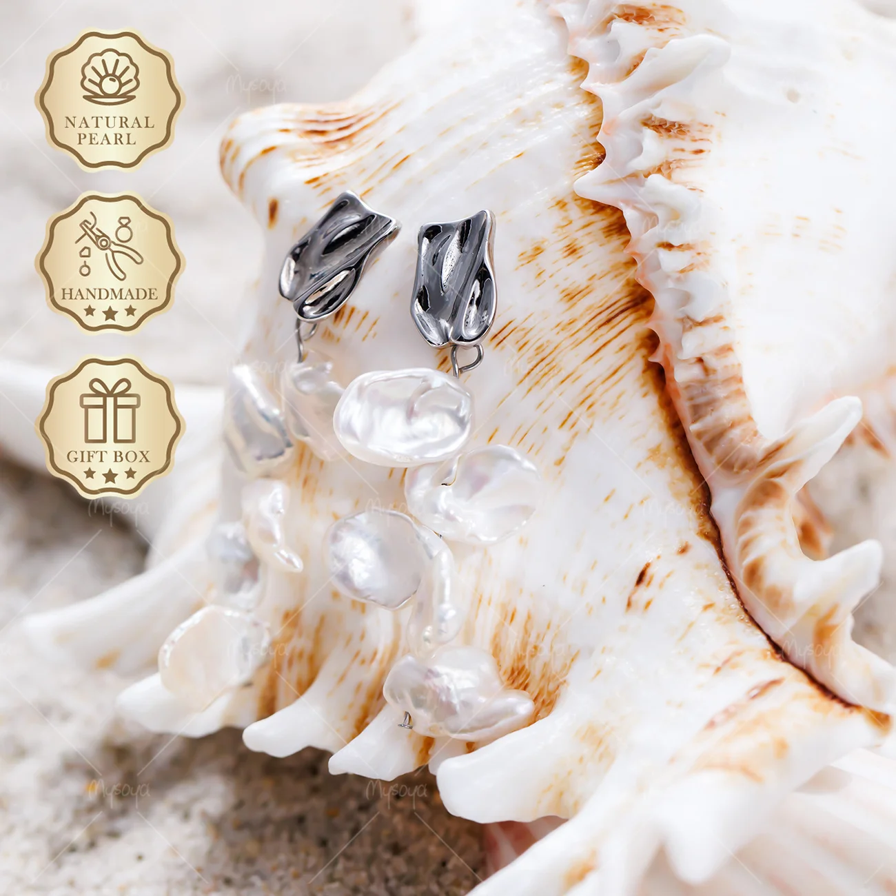 MYSOYA 7-9mm Aurora Petal Baroque Pearl Stud Earrings Silver Irregular Studs, Gift Box, Jewelry S494
MYSOYA 7-9mm Aurora Petal Baroque Pearl Stud Earrings Silver Irregular Studs, Gift Box, Jewelry S494