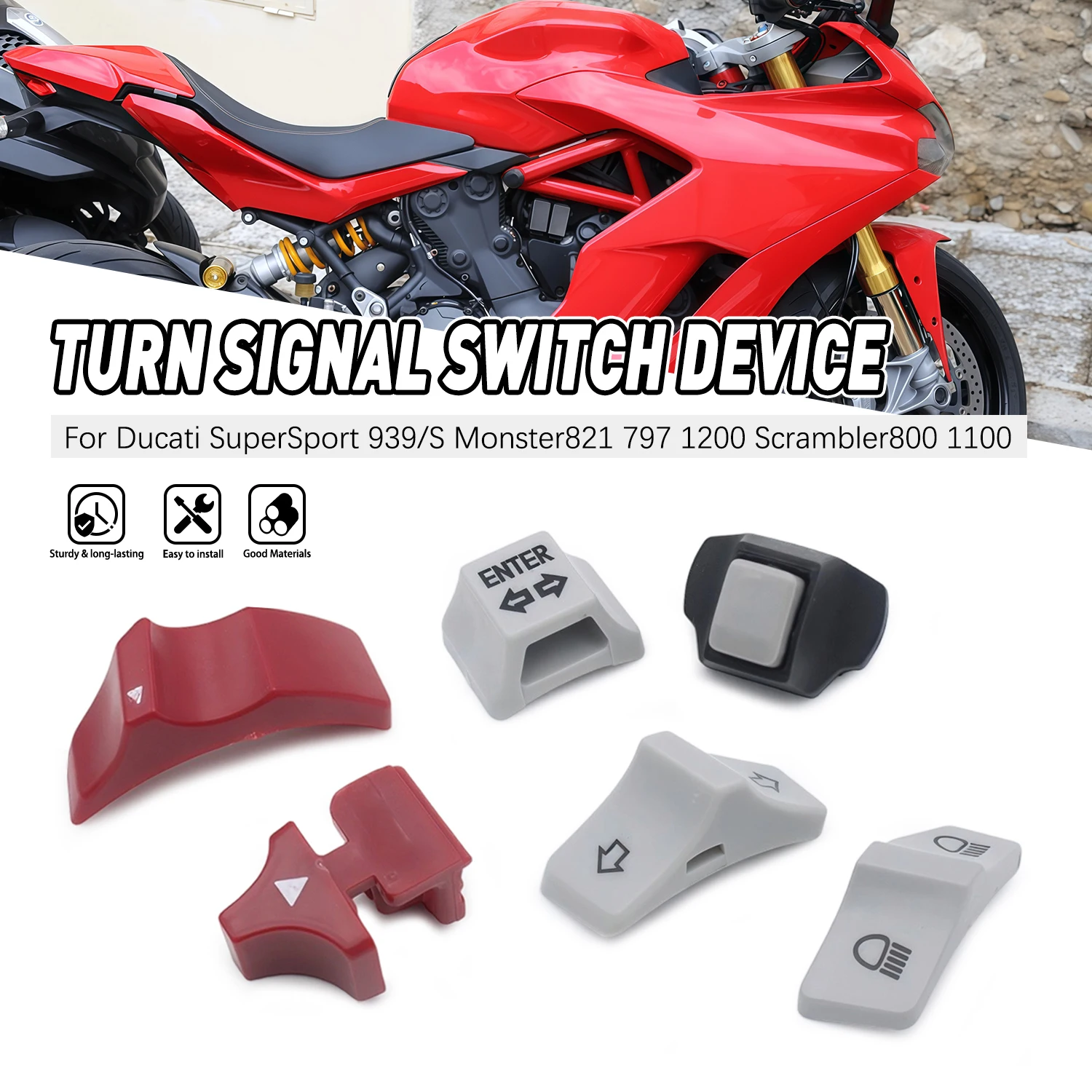 For Ducati SuperSport 939S Monster 821 797 1200 Scrambler 800 1100 Start Switch High Low Beam Turn Signal Double Flash Button
For Ducati SuperSport 939S Monster 821 797 1200 Scrambler 800 1100 Start Switch High Low Beam Turn Signal Double Flash Button