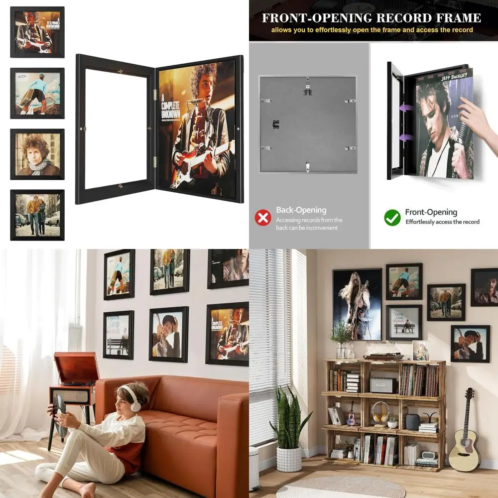 Wall-Mounted 4-Pack Vinyl Record Holders, Display Frames for 12x12 LP Covers (Black)
Wall-Mounted 4-Pack Vinyl Record Holders, Display Frames for 12x12 LP Covers (Black)