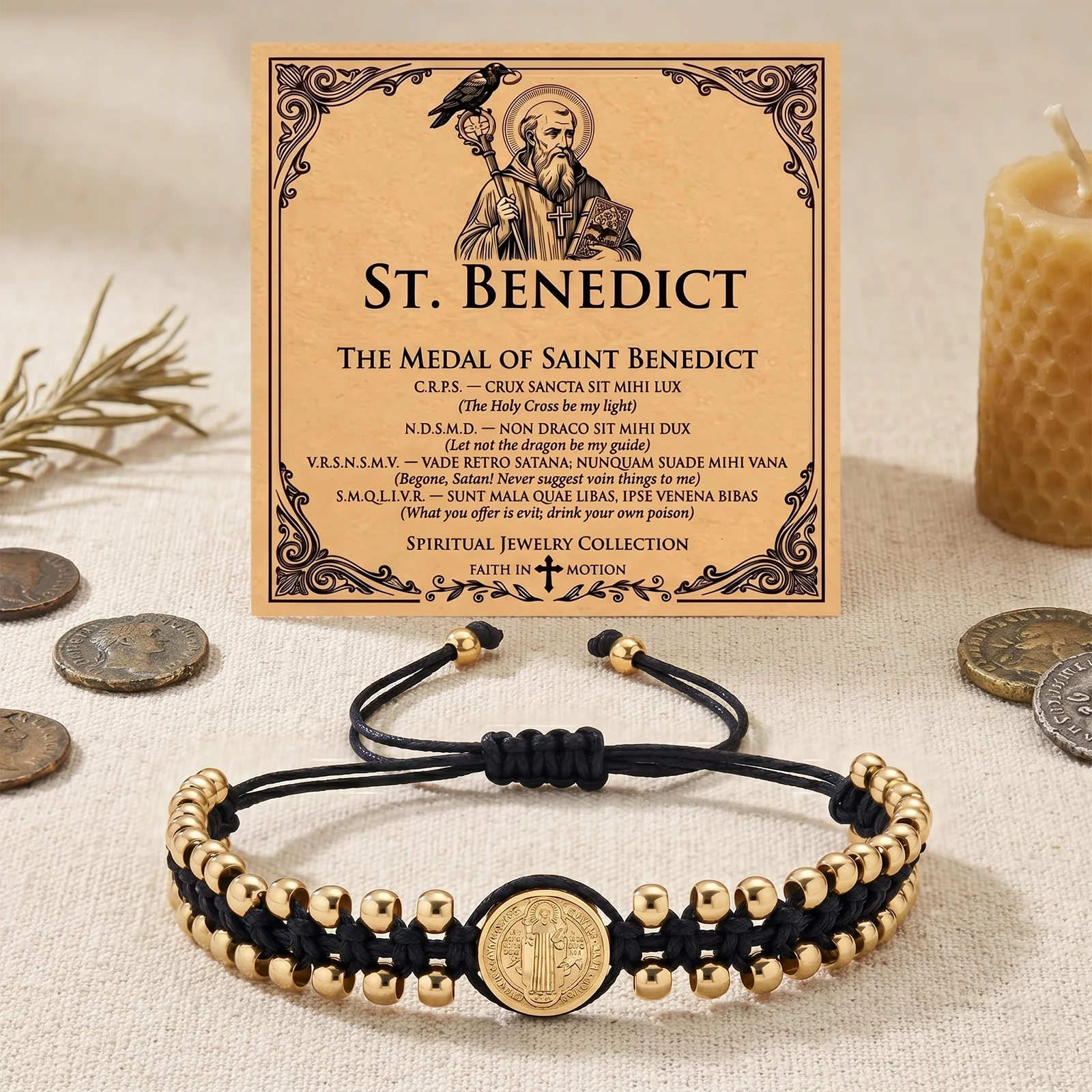 Vintage Two Tone Metal Bead St Benedict Adjustable Braided Bracelet For Women Men Christian Daily Wear Accessory Gift Jewelry
Vintage Two Tone Metal Bead St Benedict Adjustable Braided Bracelet For Women Men Christian Daily Wear Accessory Gift Jewelry