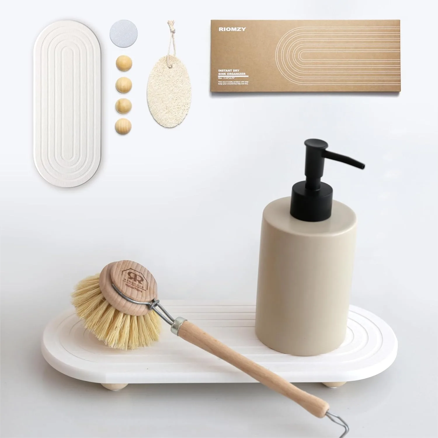 Instant Dry Sink Caddy Organizer - Water Absorbing Stone Tray for Kitchen Bathroom Countertop with Wooden Feet
Instant Dry Sink Caddy Organizer - Water Absorbing Stone Tray for Kitchen Bathroom Countertop with Wooden Feet