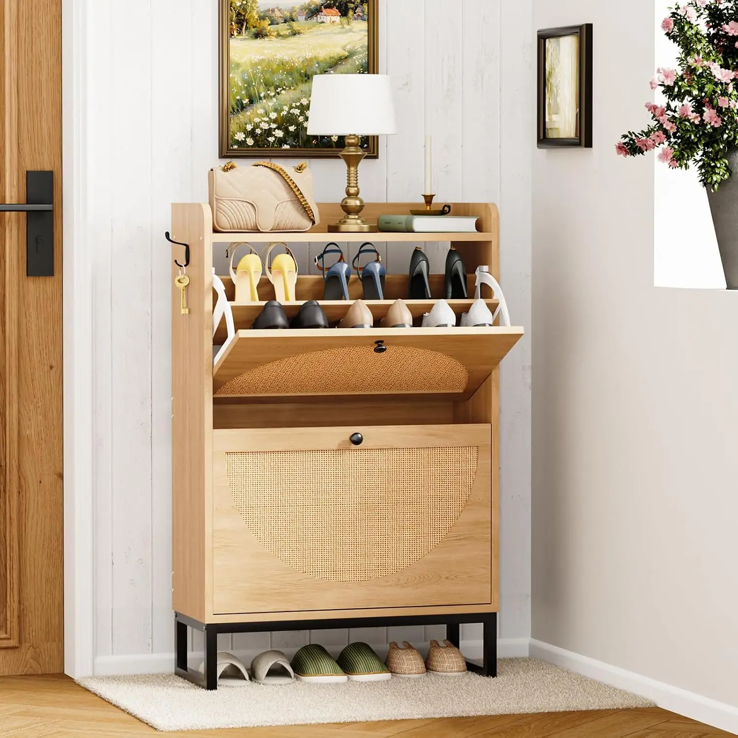 Шкаф для обуви с двумя откидными ящиками, отдельно стоящий шкаф для хранения обуви из натурального ротанга для прихожей, тонкий органайзер для обуви с
Шкаф для обуви с двумя откидными ящиками, отдельно стоящий шкаф для хранения обуви из натурального ротанга для прихожей, тонкий органайзер для обуви с