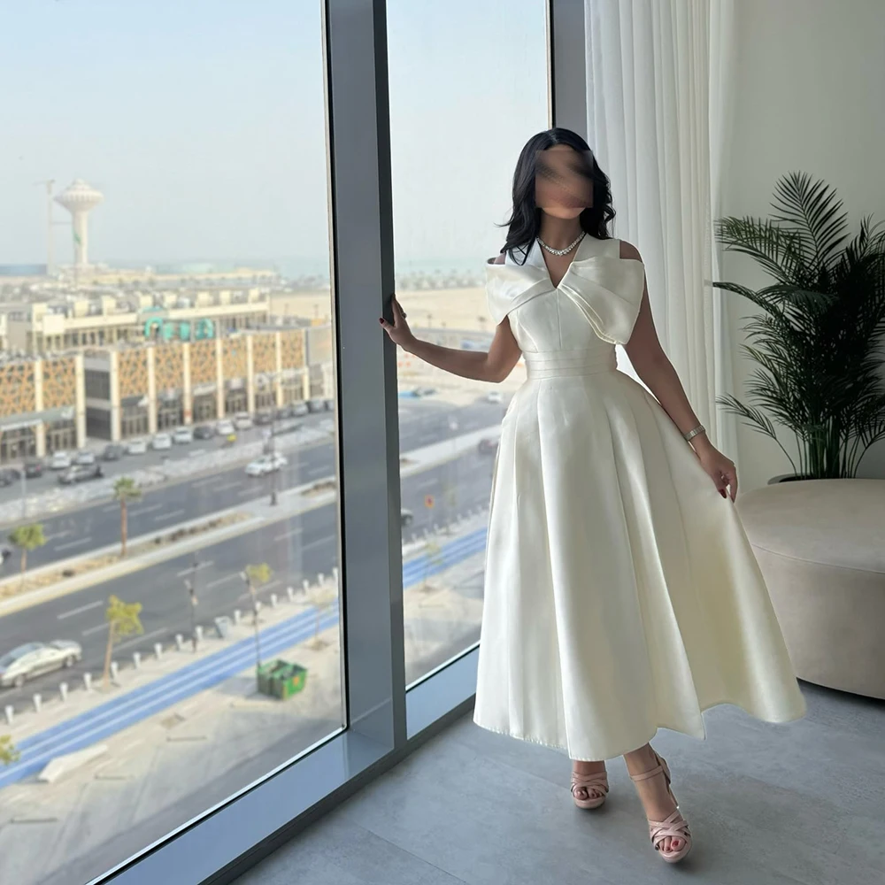Customized White V-neck A-line Satin Evening Dress Off the Shoulder Sleeveless Tea-Length Party Prom Gown For Women
Customized White V-neck A-line Satin Evening Dress Off the Shoulder Sleeveless Tea-Length Party Prom Gown For Women
