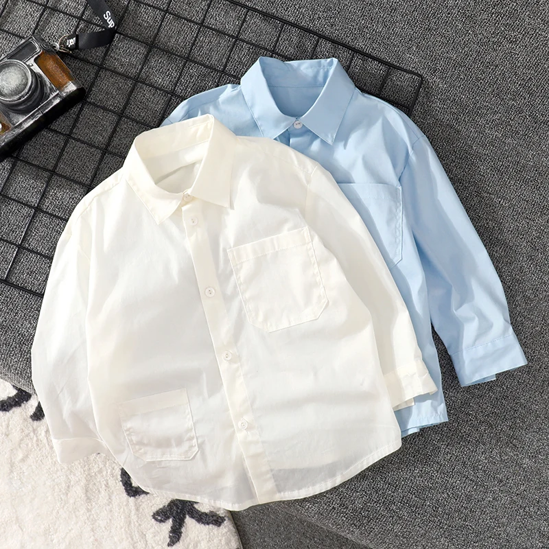 Autumn Teenage Boys Shirts Cotton Solid Color Long Sleeve Tops Korean Children Turn-down Collar Loose White/blue Shirt 2-14Years
Autumn Teenage Boys Shirts Cotton Solid Color Long Sleeve Tops Korean Children Turn-down Collar Loose White/blue Shirt 2-14Years