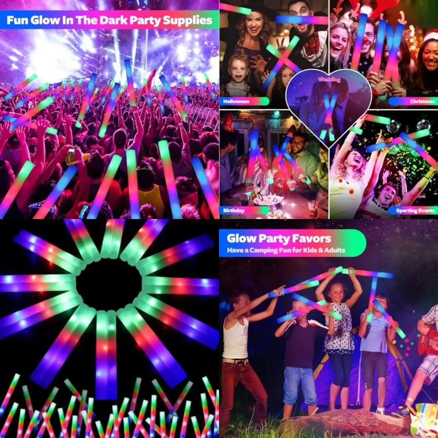 PCS LED Foam Glow Sticks Bulk, Glow in the Dark Party Supplies with 3 Modes Colorful Flashing, Neon Party Favors for Birthday,
PCS LED Foam Glow Sticks Bulk, Glow in the Dark Party Supplies with 3 Modes Colorful Flashing, Neon Party Favors for Birthday,
