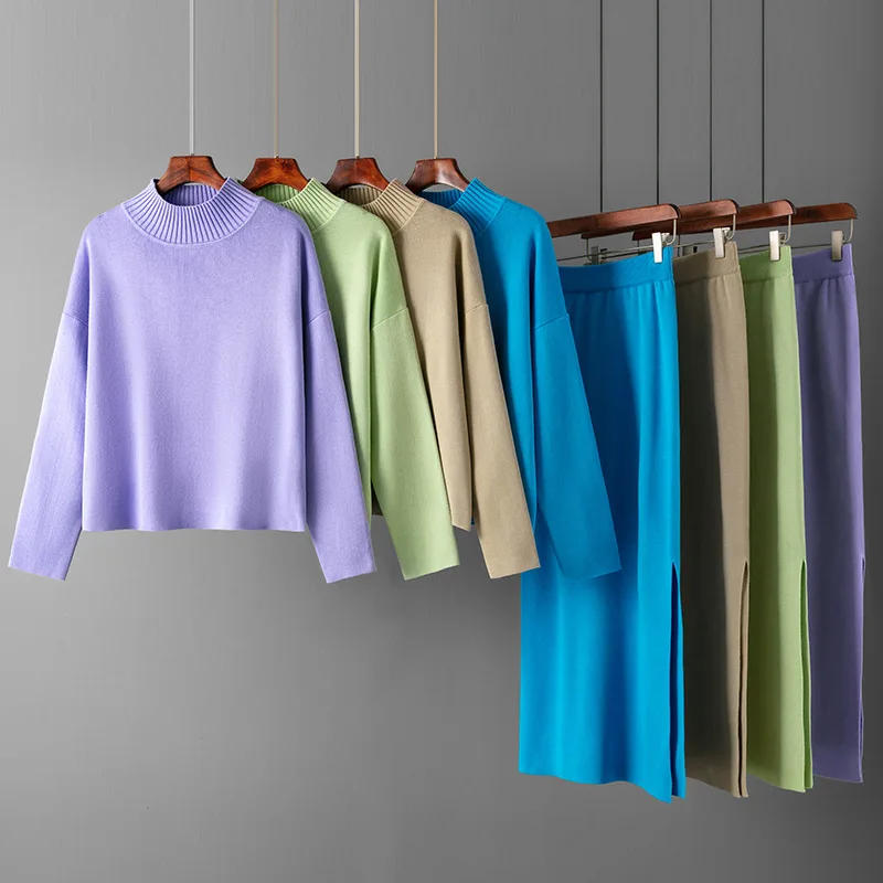 Autumn Casual Loose Skirt Set Fashion Women's Two-Piece Set Solid Half High Collar Pullover Sweater Split Skirt Female Outfits
Autumn Casual Loose Skirt Set Fashion Women's Two-Piece Set Solid Half High Collar Pullover Sweater Split Skirt Female Outfits