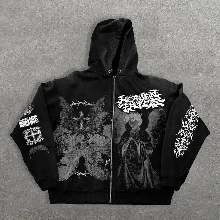 New Y2K Retro Punk Style American Print Hoodie, Loose Casual Gothic Couple Zip-up Sweatshirt for Men and Women
New Y2K Retro Punk Style American Print Hoodie, Loose Casual Gothic Couple Zip-up Sweatshirt for Men and Women
