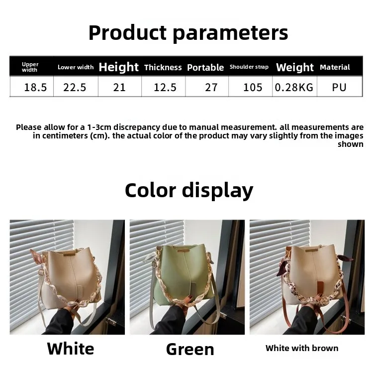 Light Green Mini Bucket Crossbody Bag For Women Casual Style Shoulder Bag With Chain Scarf Detail And Adjustable Strap 23