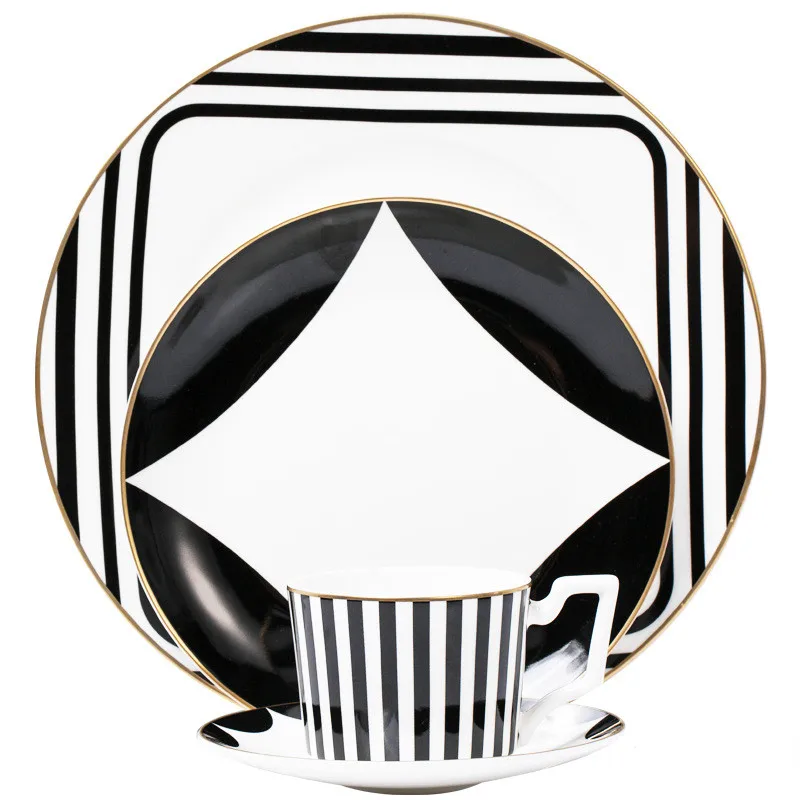 Black And White Gilt Rim Ceramics Plate Fruit Tray Cake Dish Western Steak Dinnerware Coffee Cup Saucer With Gift Box For Hotel
Black And White Gilt Rim Ceramics Plate Fruit Tray Cake Dish Western Steak Dinnerware Coffee Cup Saucer With Gift Box For Hotel