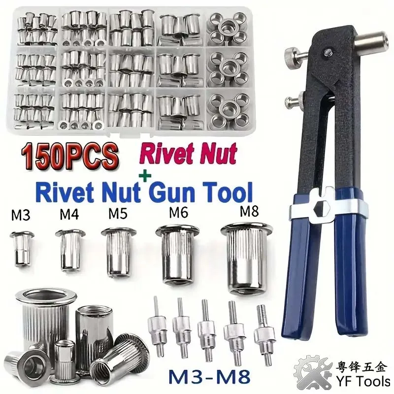 86Pcs/106Pcs Manual Rivet Nut Gun Kit Heavy Duty Hand Nutsert Tool Set M3-M8
86Pcs/106Pcs Manual Rivet Nut Gun Kit Heavy Duty Hand Nutsert Tool Set M3-M8