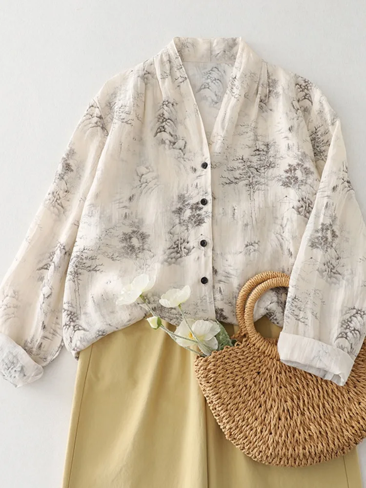Spring Fashion Japanese Style Floral Cotton Linen Long Sleeve Women's Shirt V-Neck Loose Fit Breathable Thin Top
Spring Fashion Japanese Style Floral Cotton Linen Long Sleeve Women's Shirt V-Neck Loose Fit Breathable Thin Top