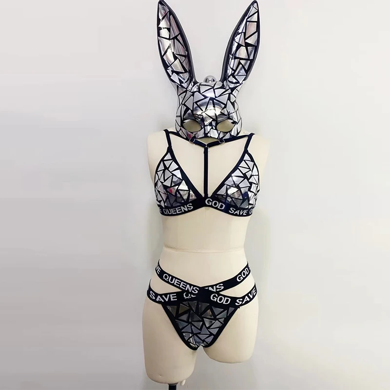 Silver Mirror Sequins Bikini Sexy Pole Dance Costume Rabbit Mask Adult Party Rave Outfit Nightclub Gogo Dancer Clothes VDB6522
Silver Mirror Sequins Bikini Sexy Pole Dance Costume Rabbit Mask Adult Party Rave Outfit Nightclub Gogo Dancer Clothes VDB6522