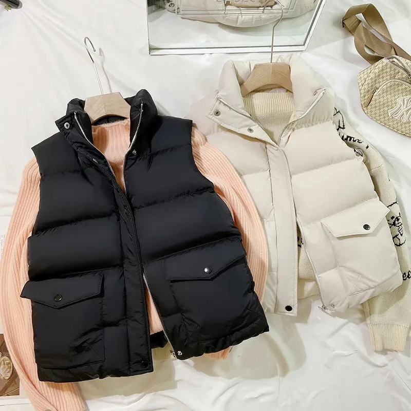 Cotton Vest Parkas Women Black Fashion Casual Pockets Zip Bread Coat Sleeveless Stand Collar Thickened Warm Autumn Winter Jacket
Cotton Vest Parkas Women Black Fashion Casual Pockets Zip Bread Coat Sleeveless Stand Collar Thickened Warm Autumn Winter Jacket