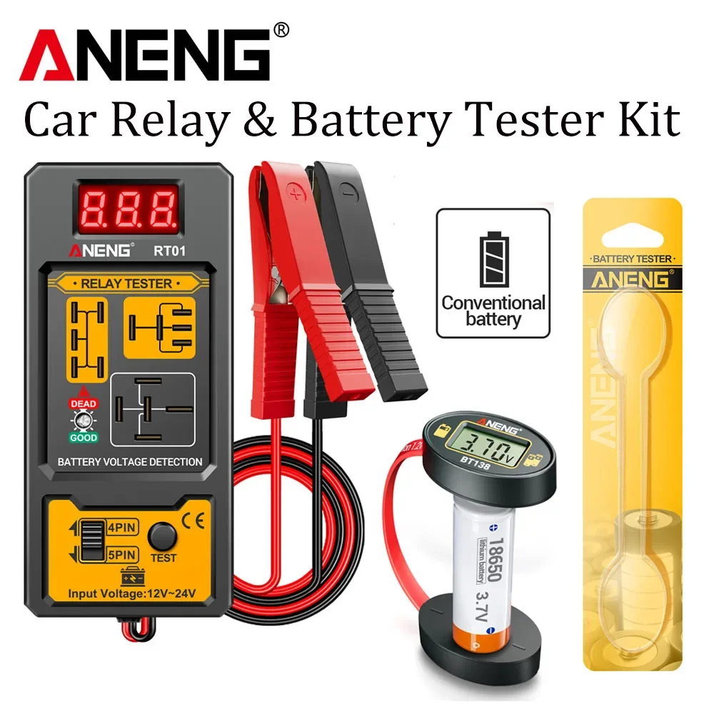 ANENG RT01 Car Relay Tester + BT138 Battery Tester kit 11V-25V Auto Relay 1.2V-4.8V/9V Digital Battery Checker Repair Home Use
ANENG RT01 Car Relay Tester + BT138 Battery Tester kit 11V-25V Auto Relay 1.2V-4.8V/9V Digital Battery Checker Repair Home Use
