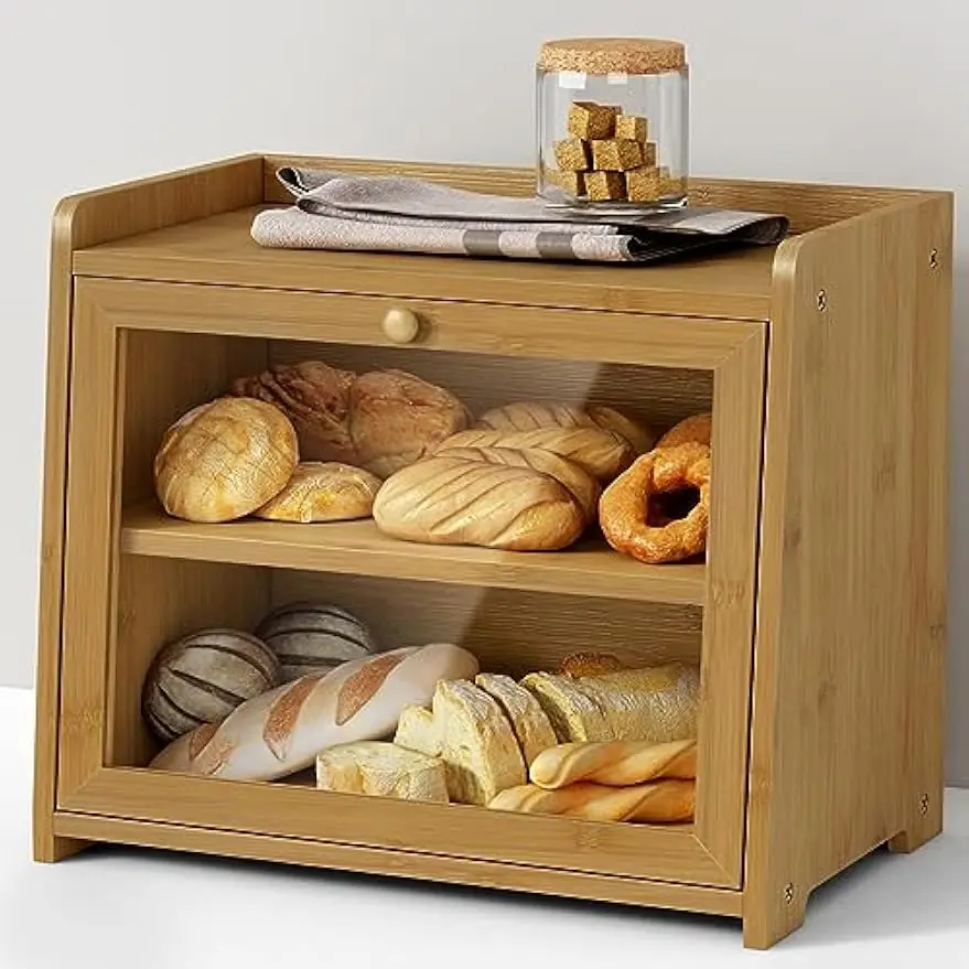 Bamboo Bread Box for Kitchen Countertop, Wooden Storage Organizer for Bread, Coffee, Spices, Snacks
Bamboo Bread Box for Kitchen Countertop, Wooden Storage Organizer for Bread, Coffee, Spices, Snacks