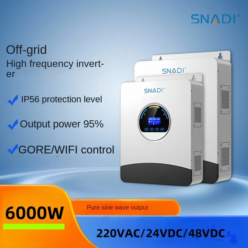 SND Hybrid Photovoltaic Inverter 6Kw/220VAC/48V Single-Phase Pure Sine Wave High-Frequency Inverse Control Integrated Machine
SND Hybrid Photovoltaic Inverter 6Kw/220VAC/48V Single-Phase Pure Sine Wave High-Frequency Inverse Control Integrated Machine