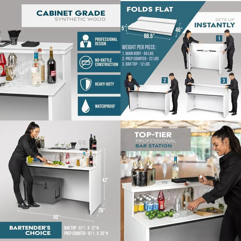 Portable Bar Table for Events - Commercial Grade Wood - Mobile Bartending Station - White or Black
Portable Bar Table for Events - Commercial Grade Wood - Mobile Bartending Station - White or Black