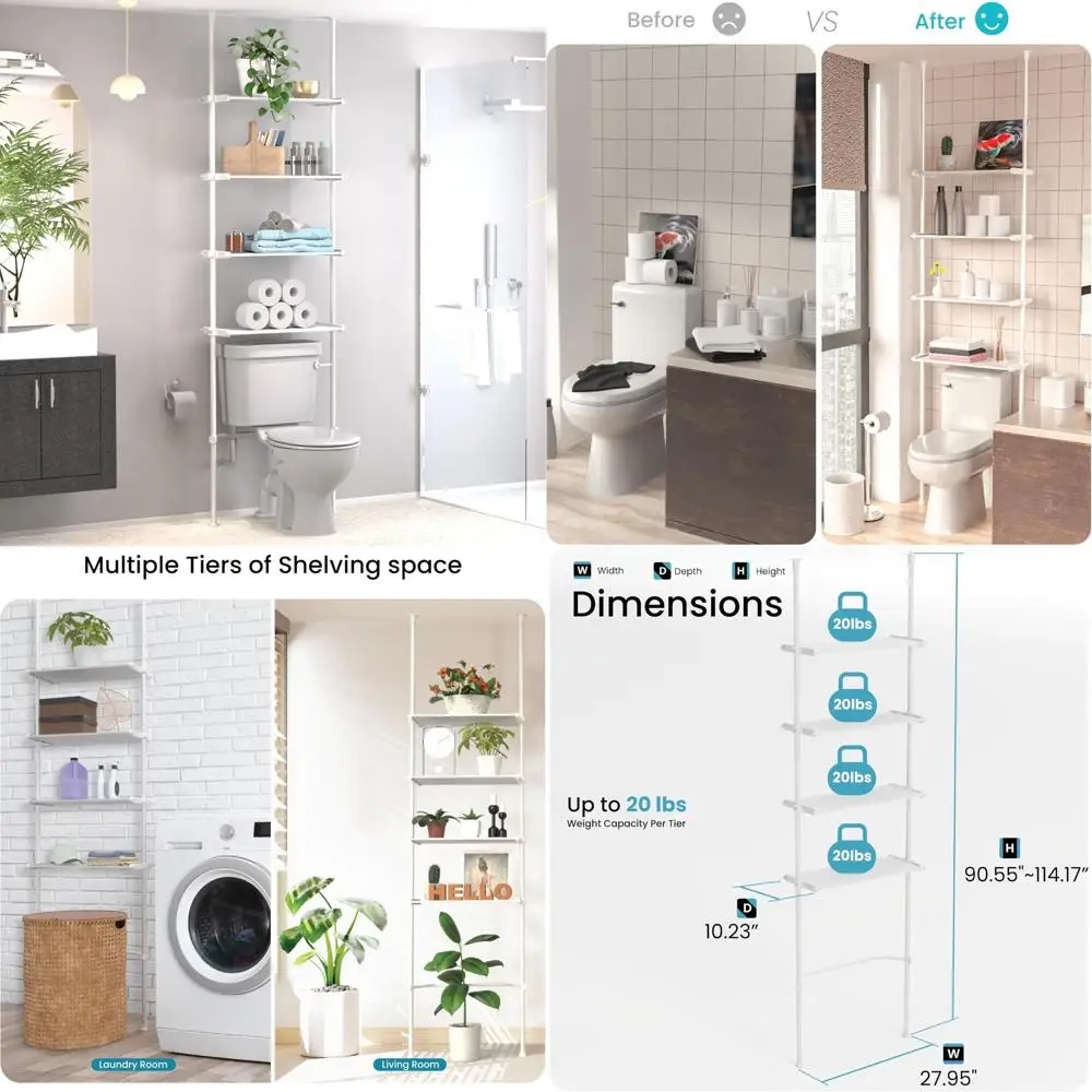 Over-The-Toilet Adjustable 4-Tier Tension-Mounted Bathroom Storage Organizer with Ceiling Compatibility for Maximum Space Effici
Over-The-Toilet Adjustable 4-Tier Tension-Mounted Bathroom Storage Organizer with Ceiling Compatibility for Maximum Space Effici