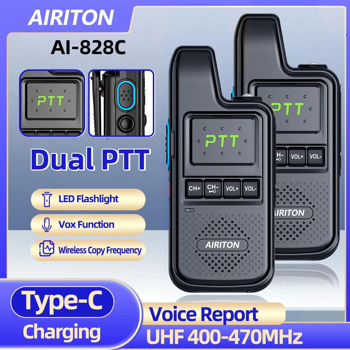 1/2PCS AIRITON AI-828C Walkie Talkie Dual PTT UHF Wireless Copy Frequency Clear Voice Report 16 Channels Portable Ham Radio
1/2PCS AIRITON AI-828C Walkie Talkie Dual PTT UHF Wireless Copy Frequency Clear Voice Report 16 Channels Portable Ham Radio