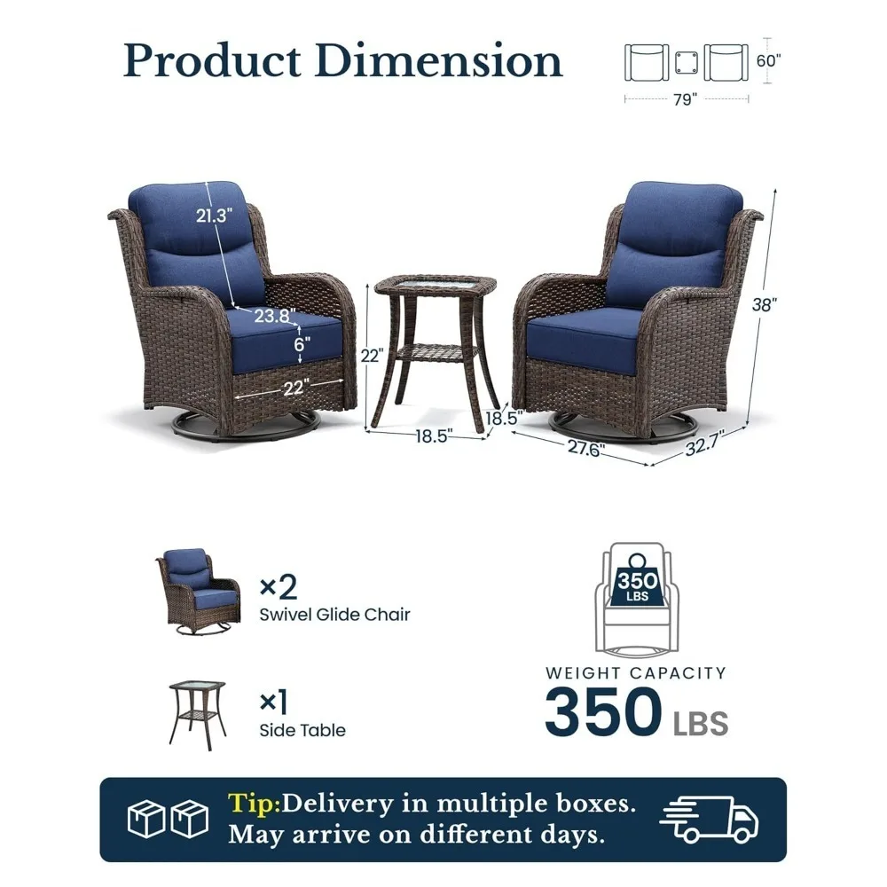 Luxury Outdoor Swivel Rocker Patio Chairs of 2 with 6 Inch Thick Cushions and Side Table, Swivel Outdoor Chairs, Customized
Luxury Outdoor Swivel Rocker Patio Chairs of 2 with 6 Inch Thick Cushions and Side Table, Swivel Outdoor Chairs, Customized