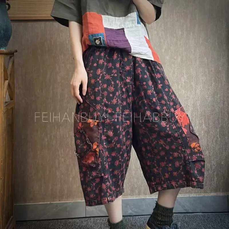 Summer Arts Style Women Elastic Waist Vintage Floral Print Harem Pants High Quality Cotton Linen Loose Casual Calf-length Pants
Summer Arts Style Women Elastic Waist Vintage Floral Print Harem Pants High Quality Cotton Linen Loose Casual Calf-length Pants