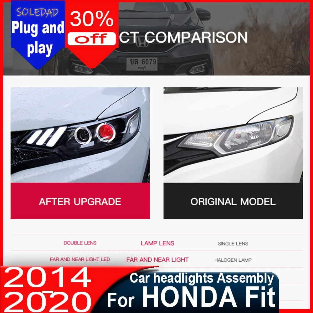 Car Headlight For Honda Fit Jazz Headlights 2014-2020 wing Styling LED Daytime Lights Dual Projector DRL Car Accesorios Modified
Car Headlight For Honda Fit Jazz Headlights 2014-2020 wing Styling LED Daytime Lights Dual Projector DRL Car Accesorios Modified