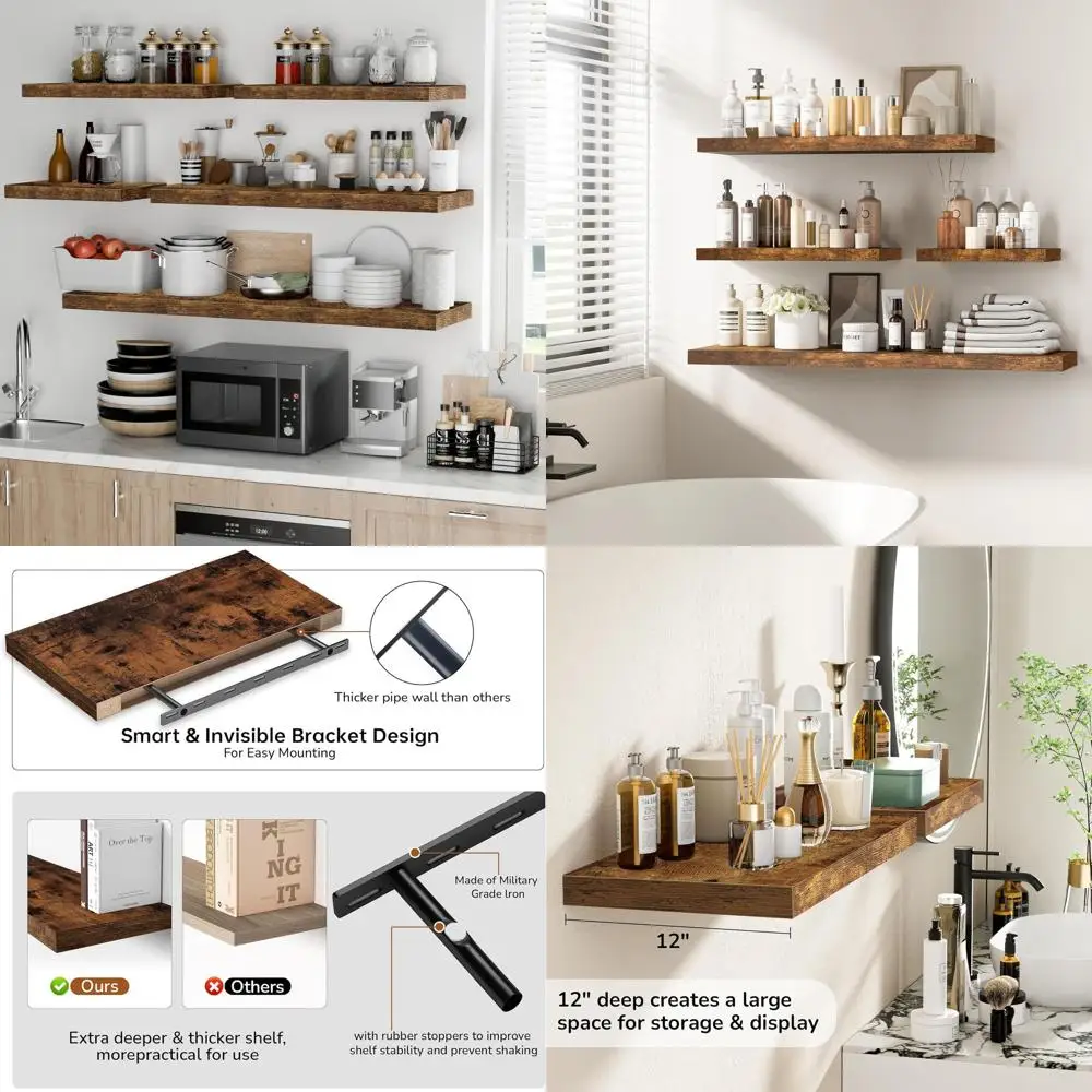 Rustic Wooden Wall Shelves - 2 Pack, 12 Deep, 24 Wide, 1.5 High - Brown
Rustic Wooden Wall Shelves - 2 Pack, 12 Deep, 24 Wide, 1.5 High - Brown